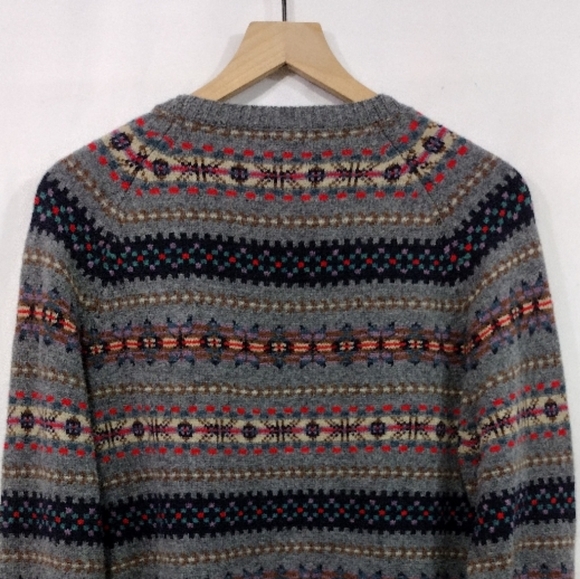 J. Crew 100% Lambswool Patterned Sweater Men's L Gray Boho Retro 90s Y2K Casual - Picture 6 of 8